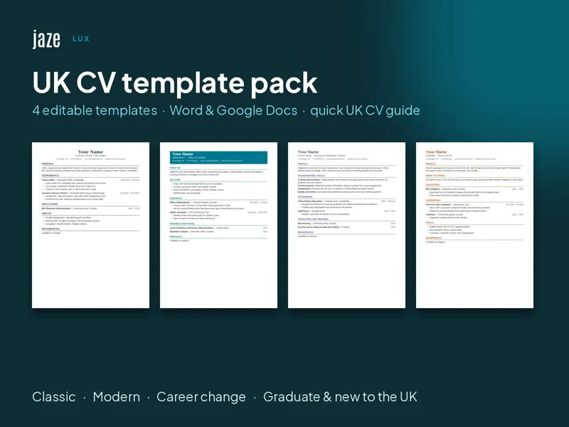 UK CV Template Pack cover